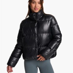 Vuori Shiny Black Quilted Bomber Jacket